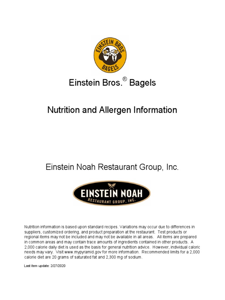 Einstein Bros. Bagels Nutrition and Allergen Information Einstein Noah