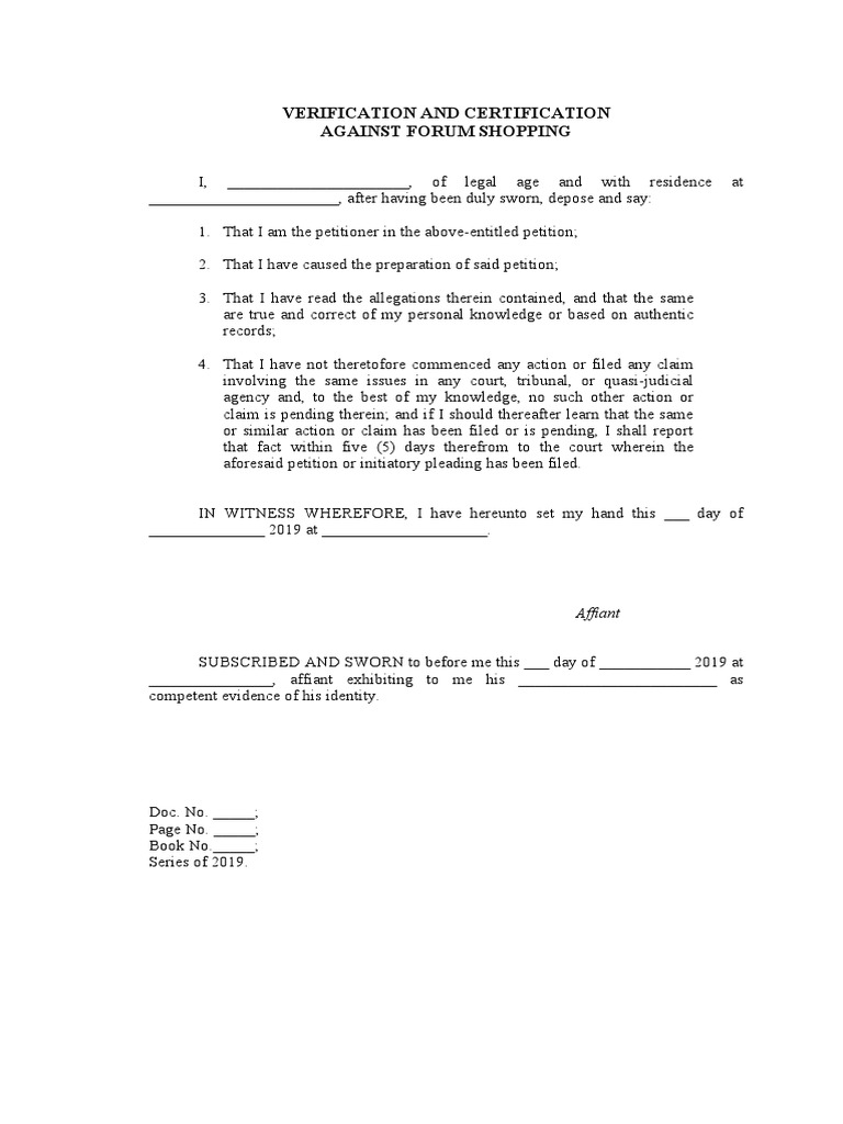 Certification Against Forum Shopping | PDF