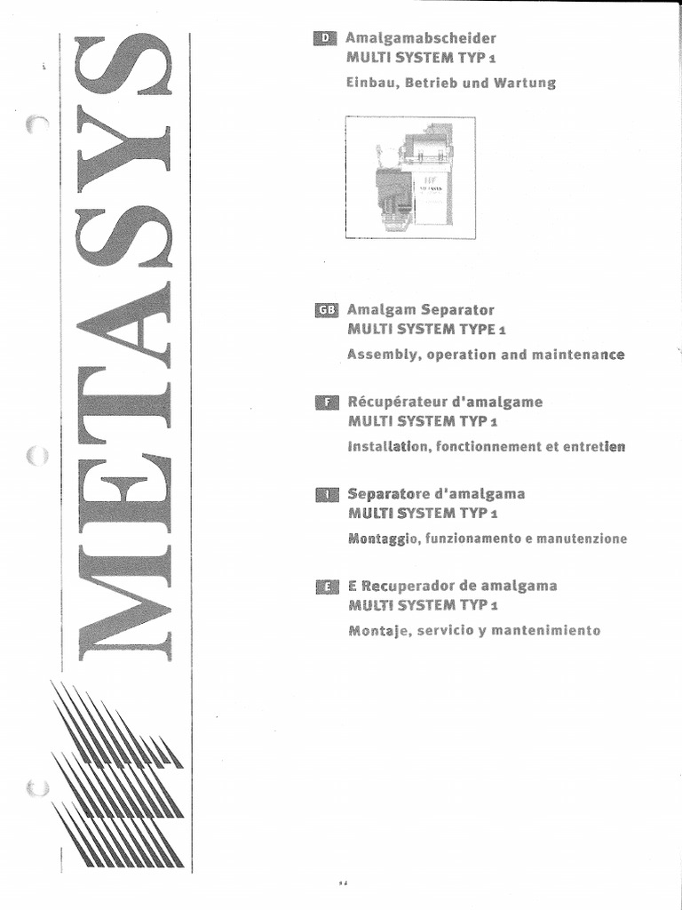 Metasys Amalgam Separator Maintenance Manual PDF