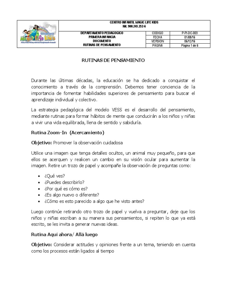 Rutinas de Pensamiento para Niños | PDF | Epistemología | Aprendizaje