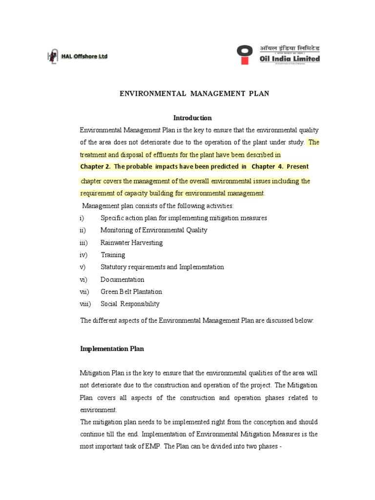Environmental Management Plan Overview | PDF | Air Pollution | Wastewater