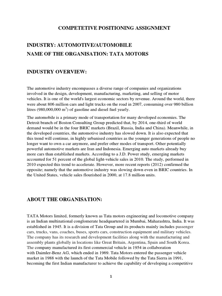 Competetive Position Assignment | PDF | Vehicles | Business
