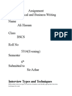 Assignment Technical and Business Writing Name Ali Hassan Class Bscs Roll No 5314 (Evening) Semester 6 Submitted To Sir Azhar