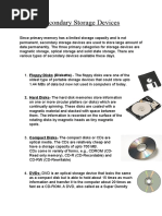 Secondary Storage Devices: (Diskette) - The Floppy Disks Were One of The