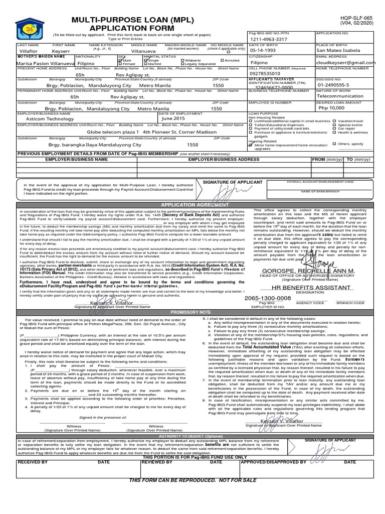 Pag-IBIG Multi-Purpose Loan Form | PDF | Loans | Financial Services