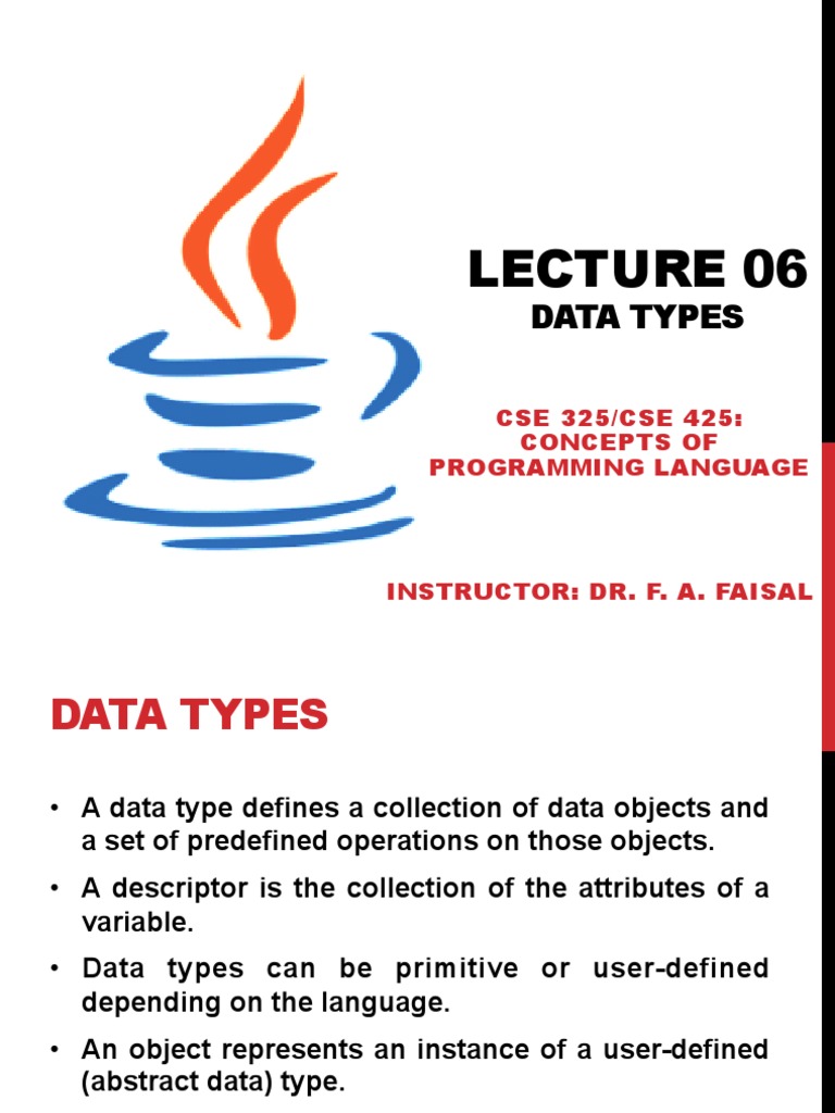 Data Types: CSE 325/CSE 425: Concepts of Programming Language ...