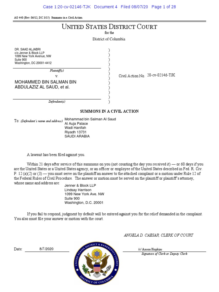 US Lawsuit Claims Saad Al-Jabri Was Target of Saudi-MBS | PDF | Service ...