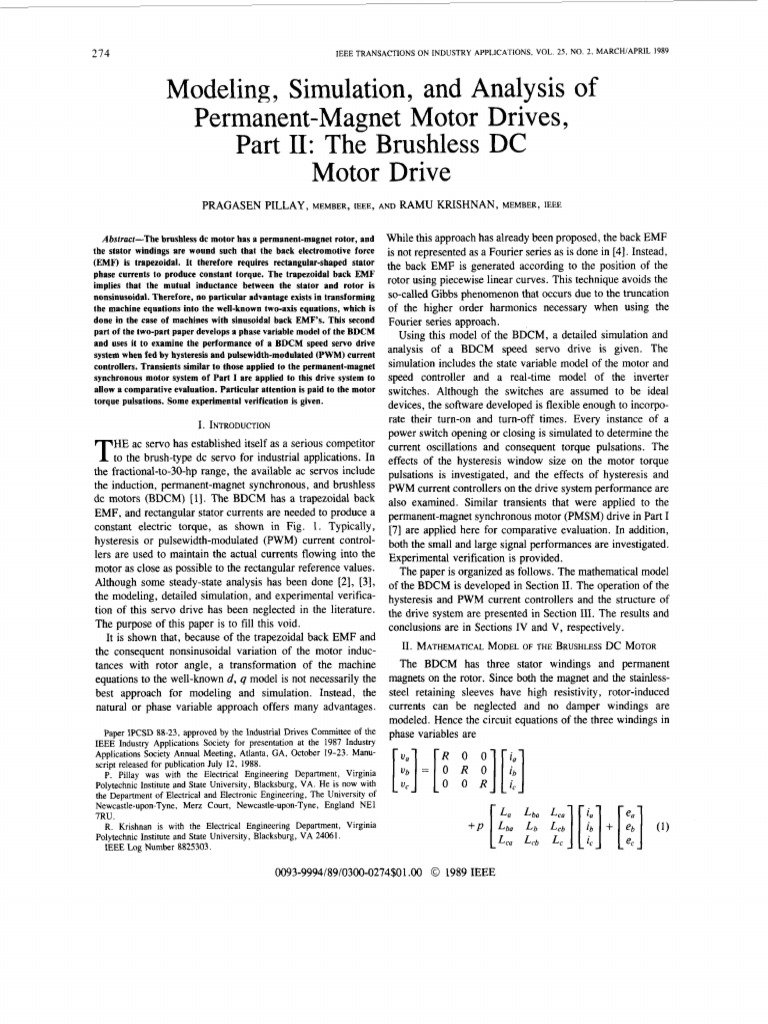 Modeling, Simulation, and Analysis of Motor Drives