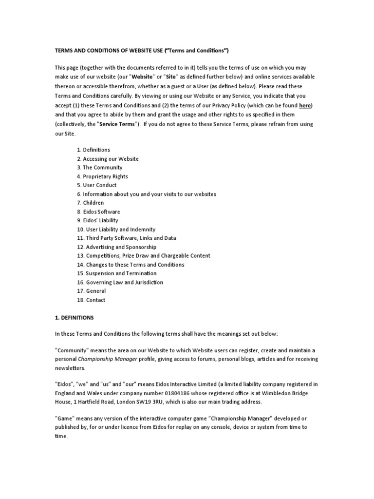 TERMS AND CONDITIONS OF WEBSITE USE ("Terms and Conditions") | PDF ...