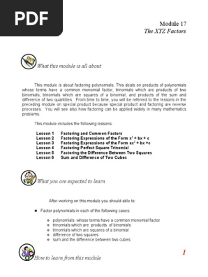 What This Module Is All About The Xyz Factors Pdf Factorization Polynomial
