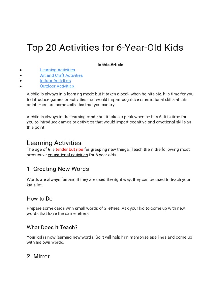 Engaging Activities for 6-Year-Olds | PDF | Feeling | Parenting