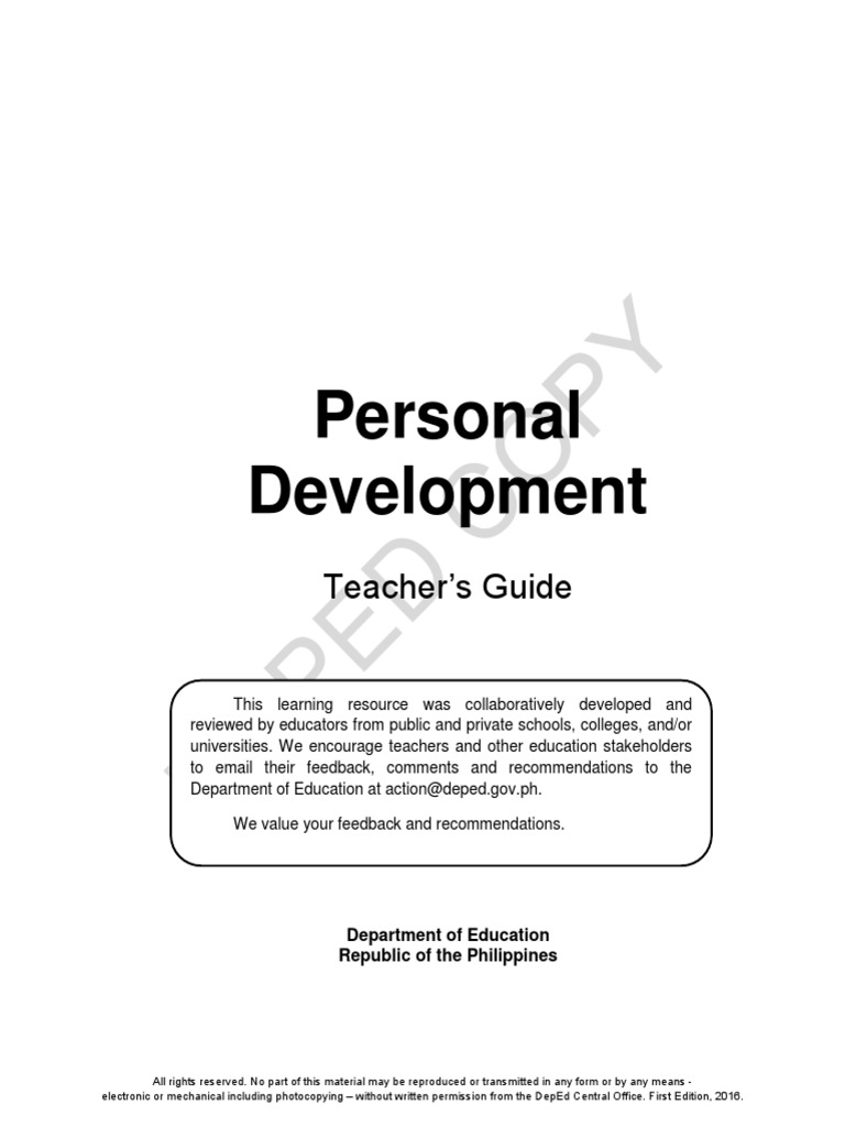 Personal Development Teacher's Guide | PDF | Rubric (Academic ...