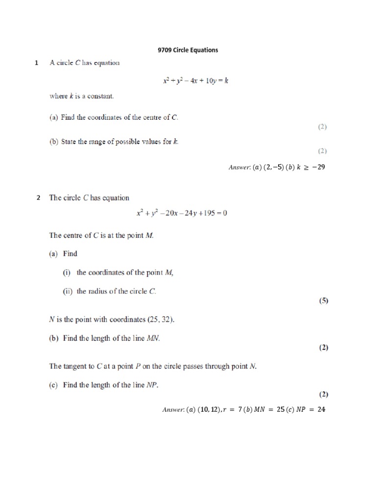 Circle Equations and Geometry Solutions | PDF