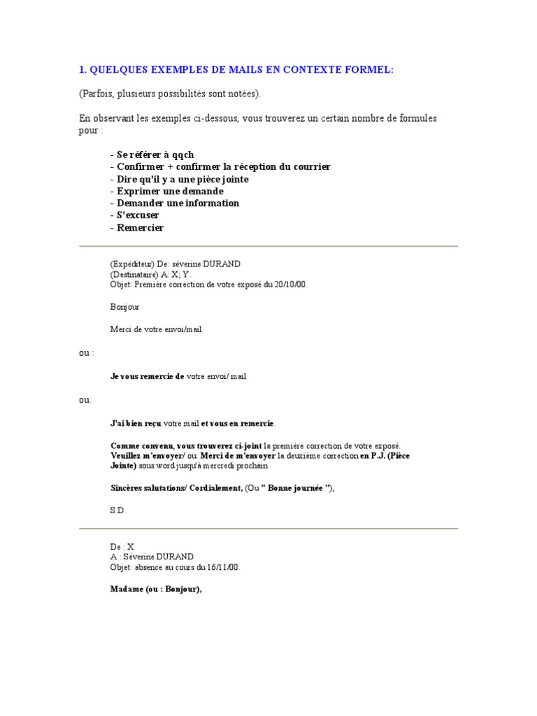 Exemples de mails formels et conseils | PDF | Typologie linguistique ...