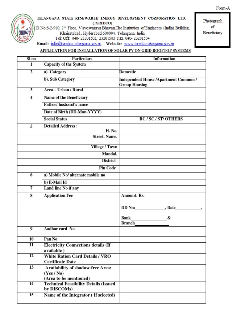Solar PV Installation Application Form | PDF