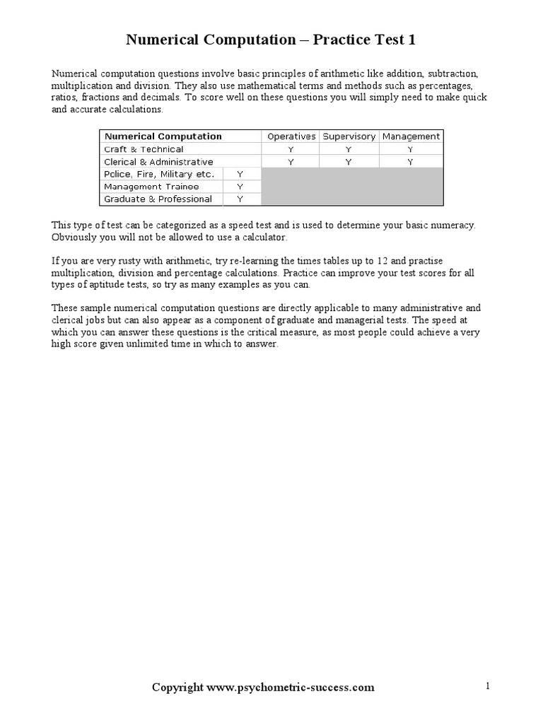 Numerical Computation - Practice Test 1 | PDF | Arithmetic | Multiplication