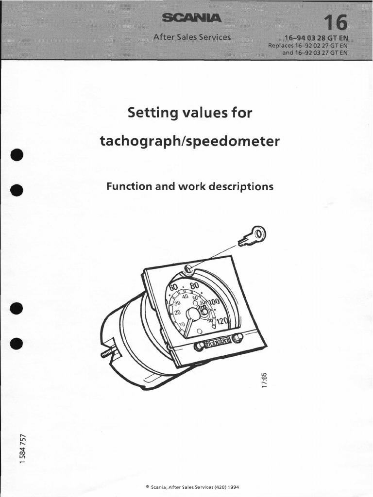 16-94 03 28 Setting Values For Tachograph Speedometer Function and