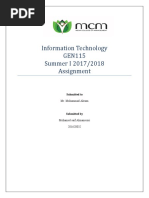 Information Technology GEN115 Summer I 2017/2018 Assignment: Mr. Mohammad Akram