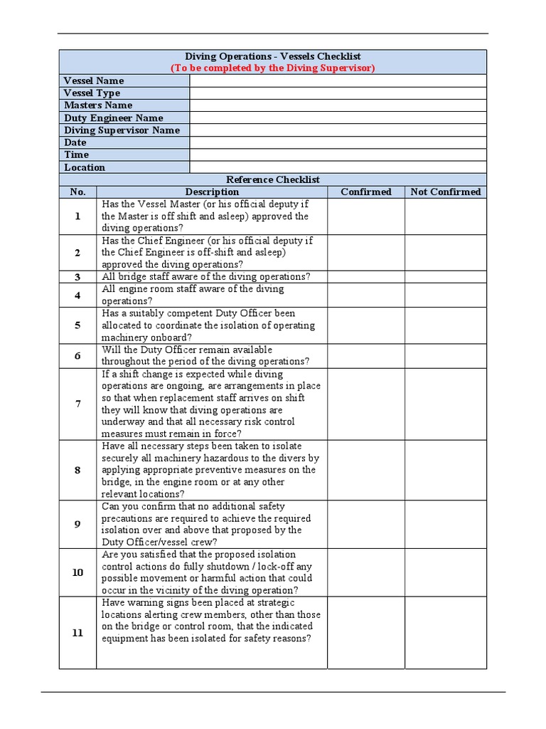 Diving Checklists and Signs PDF Underwater Diving Safety