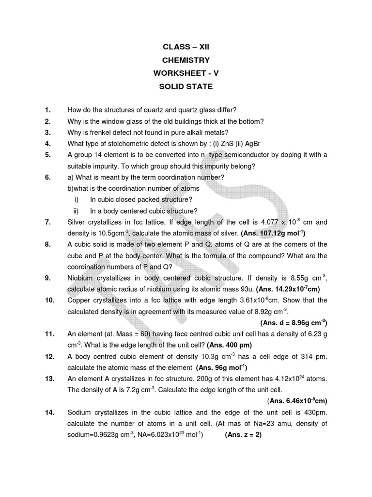 Solid State Chemistry Class 12 Notes | PDF | Crystal Structure ...