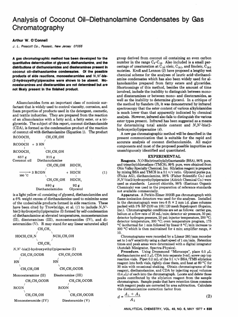 Analysis of Coconut OilDiethanolamine Condensates by Gas
