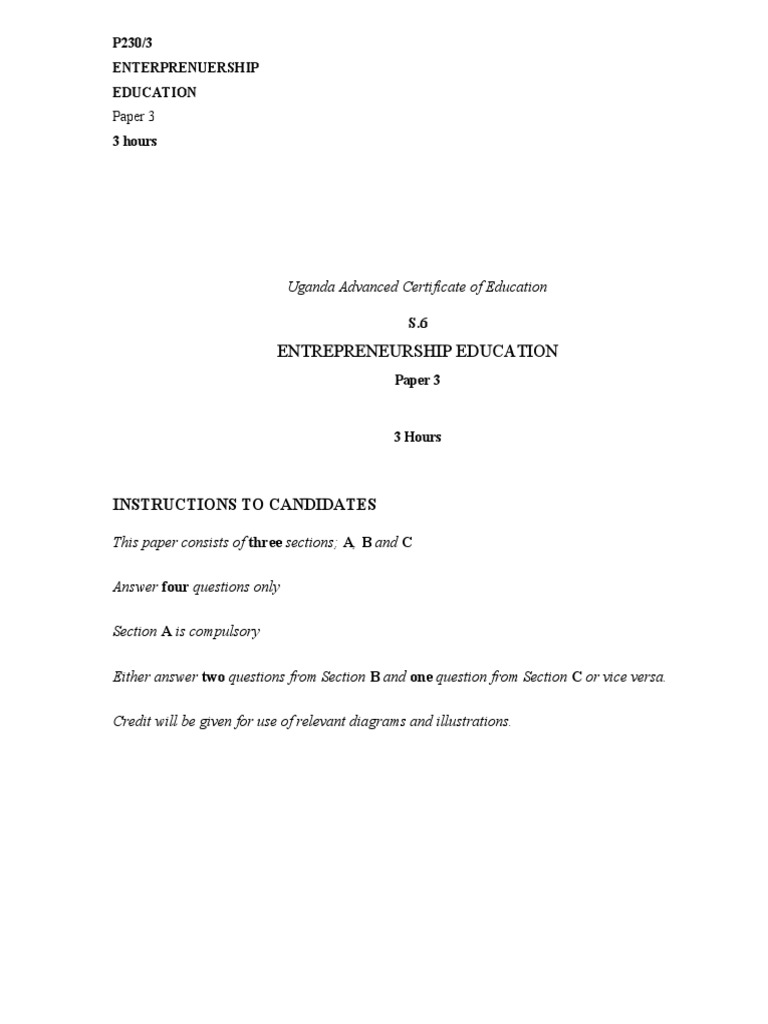 Entrepreneurship Education: Paper 3 | PDF | Business | Economies