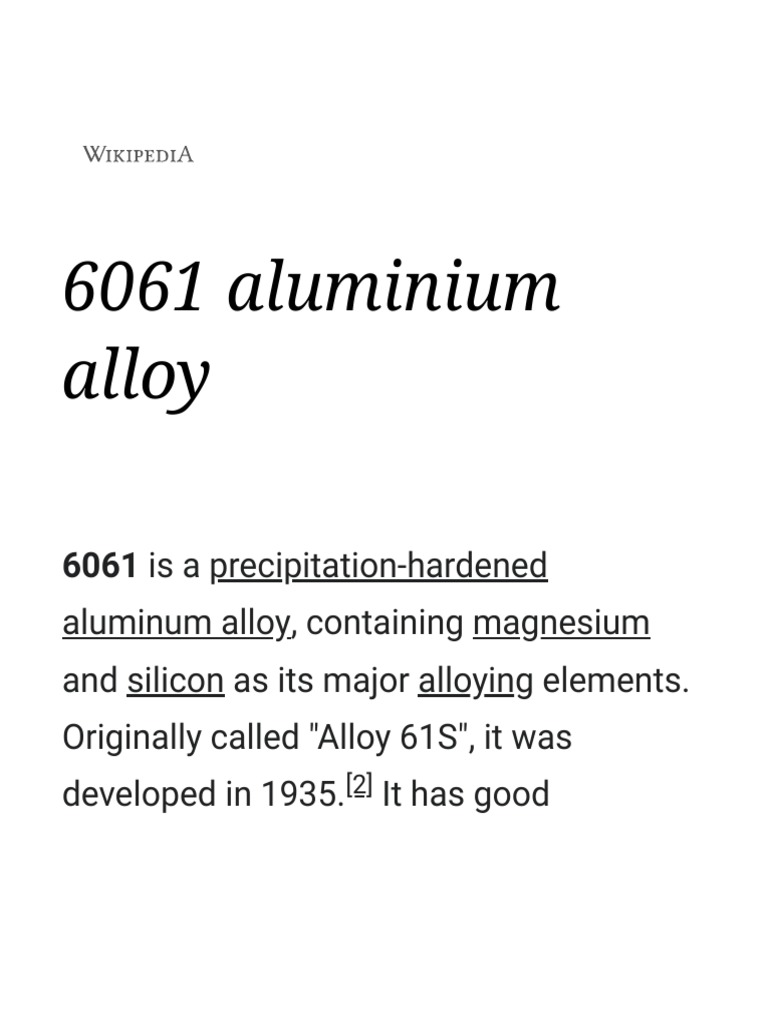6061 Aluminium Alloy - Wikipedia, PDF, Materials