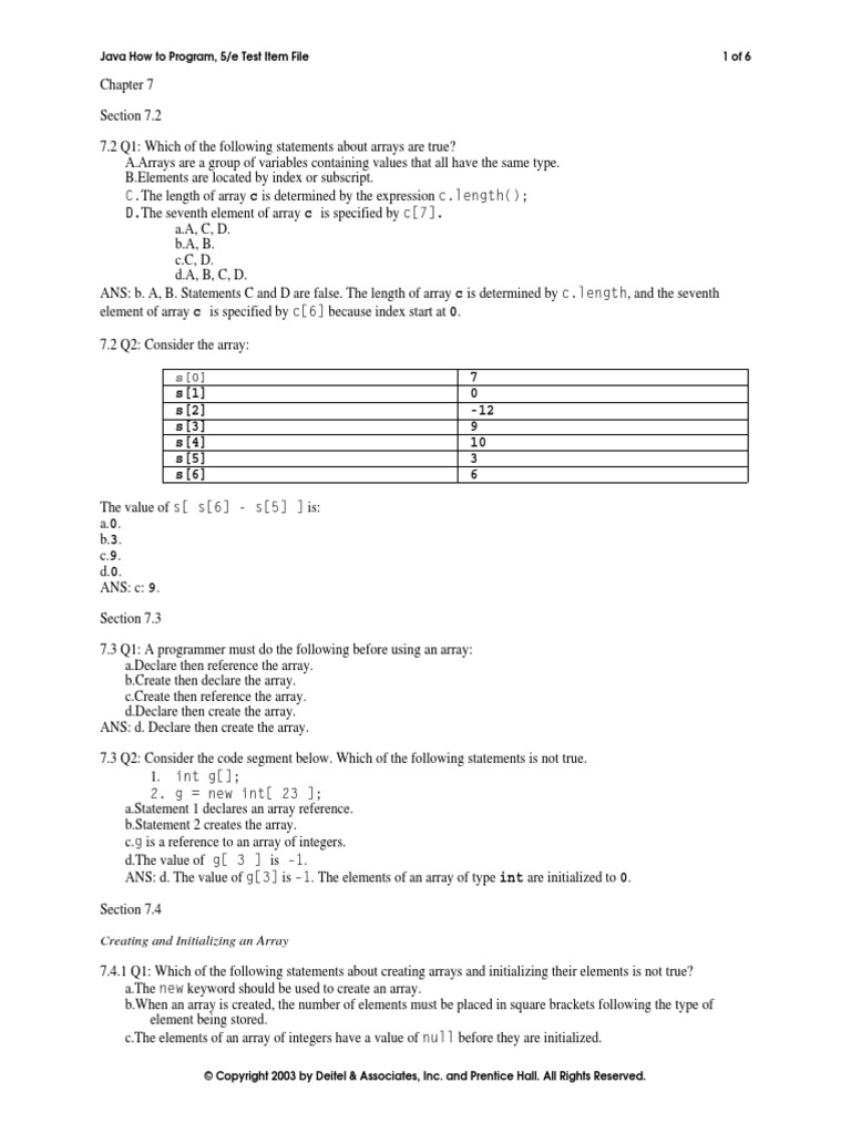 D.The Seventh Element of Array C Is Specified by C (7) .: Java How To ...