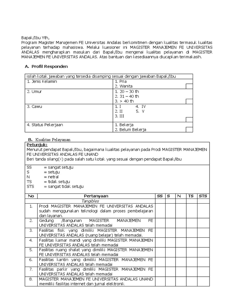 KUESIONER KEPUASAN MAHASISWA
