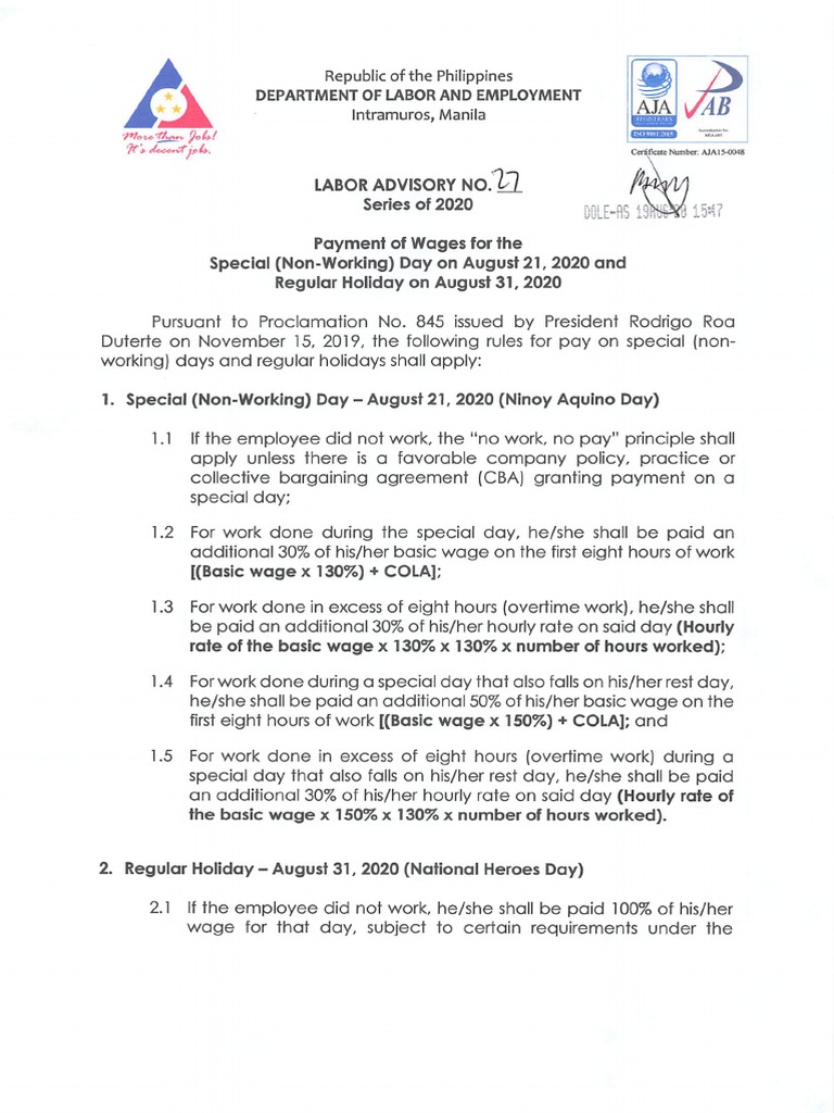 Special Working Holiday Pay Rules