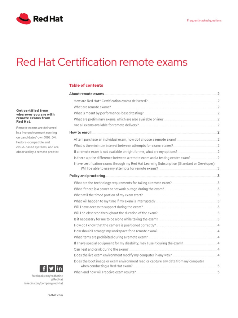Red Hat Certification Remote Exams Frequently Asked Questions PDF