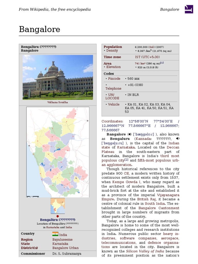 Bangalore History PDF Bangalore Nature