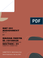 MAT 091 Assignment Maisha Fariya ID:18108028 Section: 01: Set: B