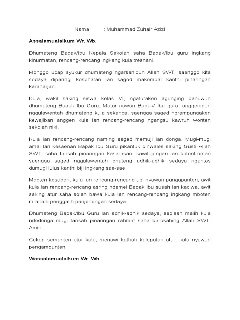 Pidato Bahasa Jawa Perpisahan Kelas 6