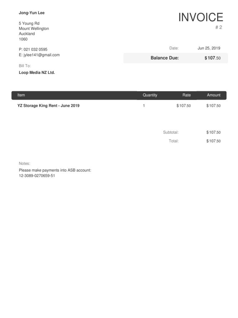 YZ Storage King Invoice June 2019 PDF PDF