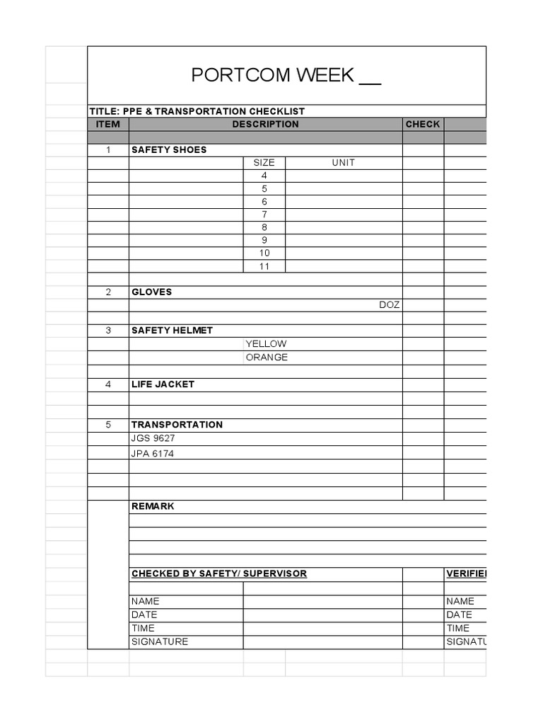 PPE Transportation Safety Checklist | PDF