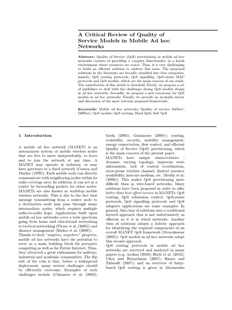 A Critical Review of Quality of Service Models in Mobile Ad Hoc ...