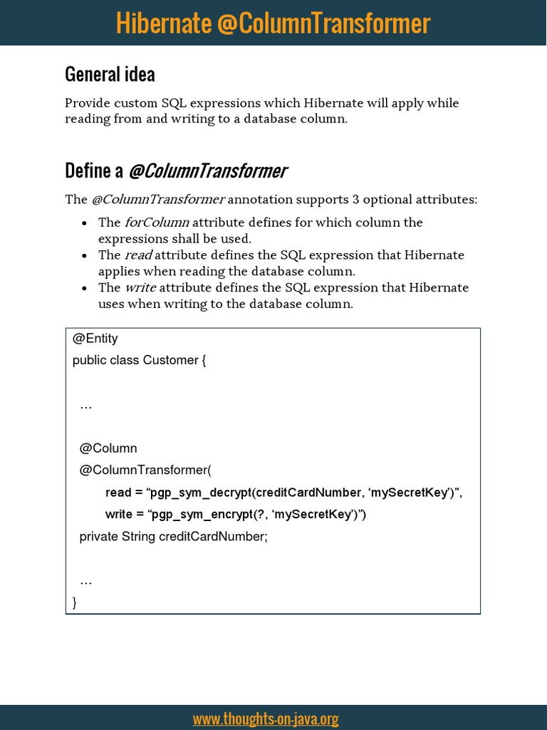 Hibernate @ColumnTransformer Usage | PDF