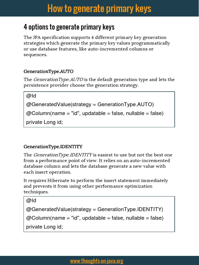 4 Options To Generate Primary Keys: Generationtype - Auto | PDF ...