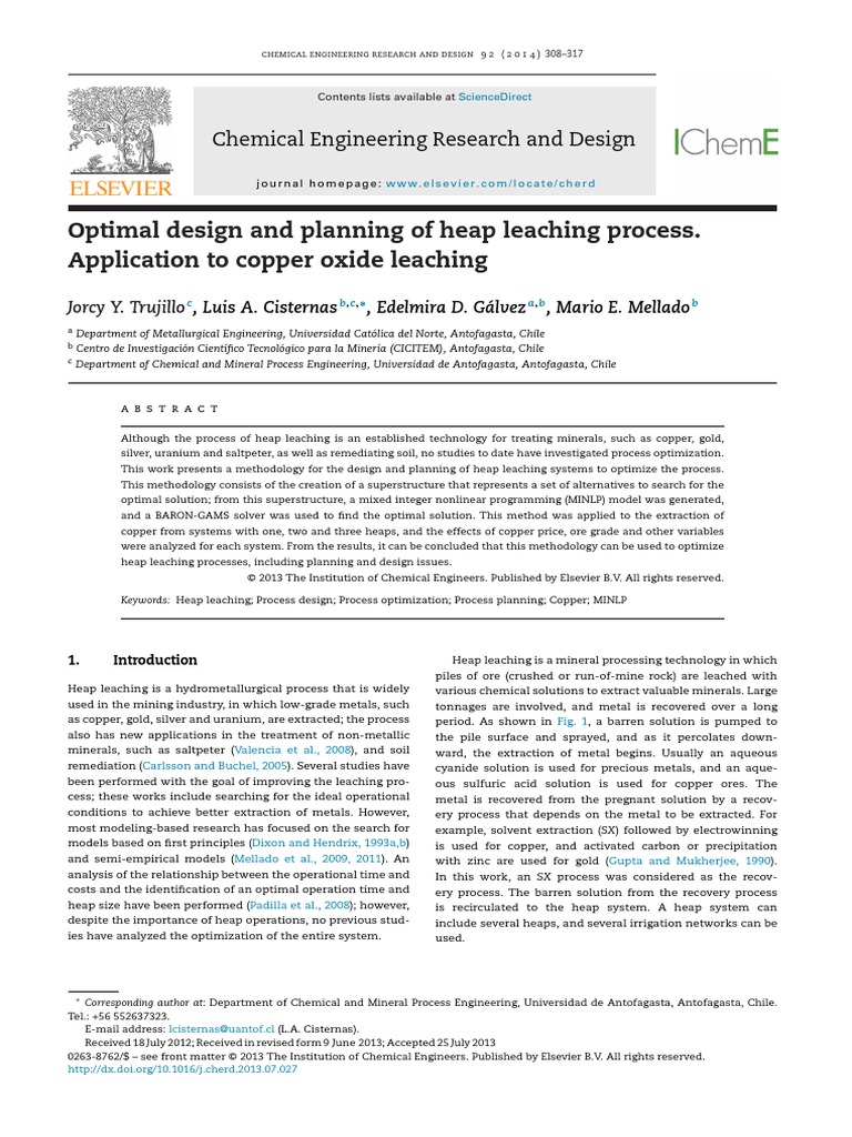 Optimal Design and Planning of Heap Leaching Process Application To