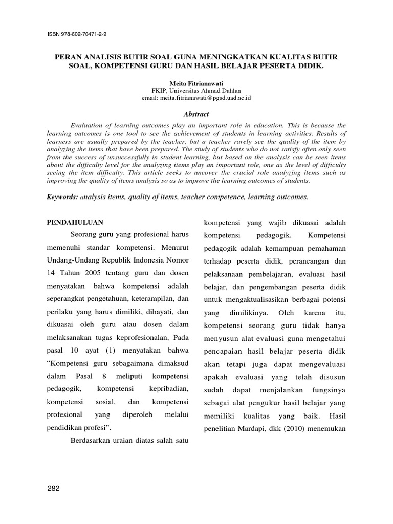 Peran Analisis Butir Soal Guna Meningkatkan Kualitas Butir Soal Kompetensi Guru Dan Hasil Belajar Peserta Didik Pdf