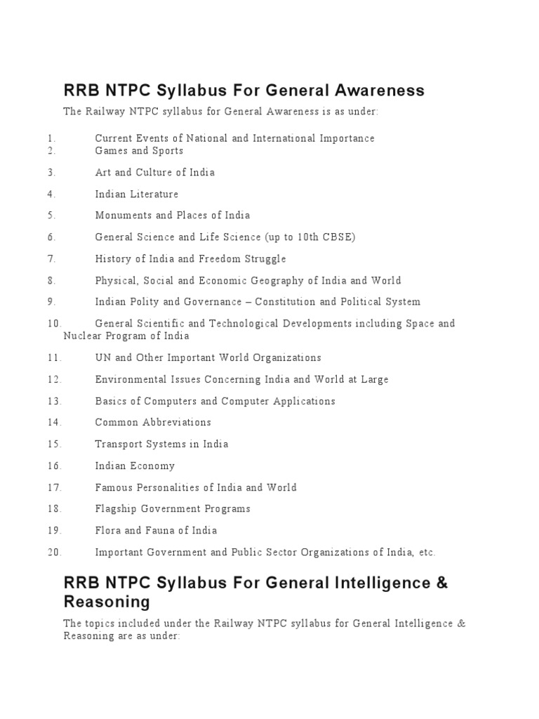 RRB NTPC Syllabus | PDF