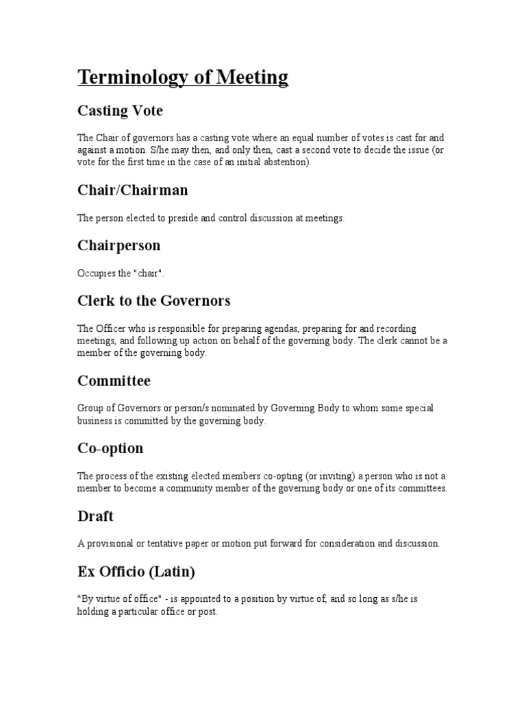 Terms of Meeting PDF Committee Meetings