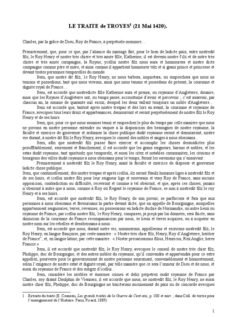 Treaty of Troyes — 21 May 1420 Royaume de France France médiévale