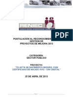 Informe RENIEC ACTA DE NACIMIENTO SEGURA, CERTIFICADO NACIDO VIVO RGPM2013