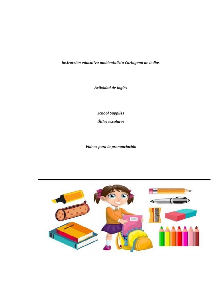 Actividades de útiles escolares en inglés | PDF