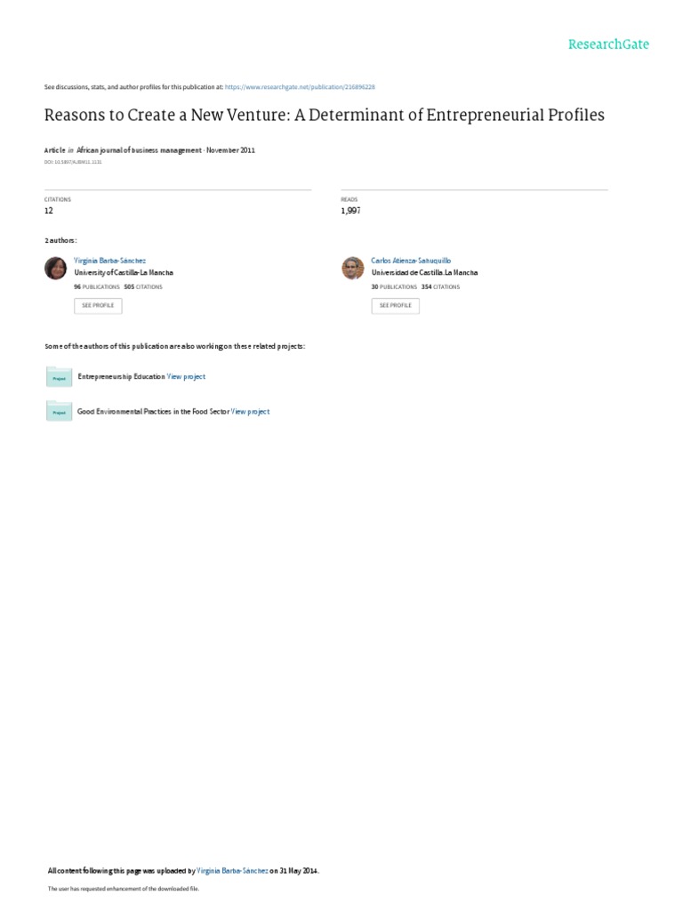 Reasons To Create A New Venture A Determinant of Entrepreneurial ...