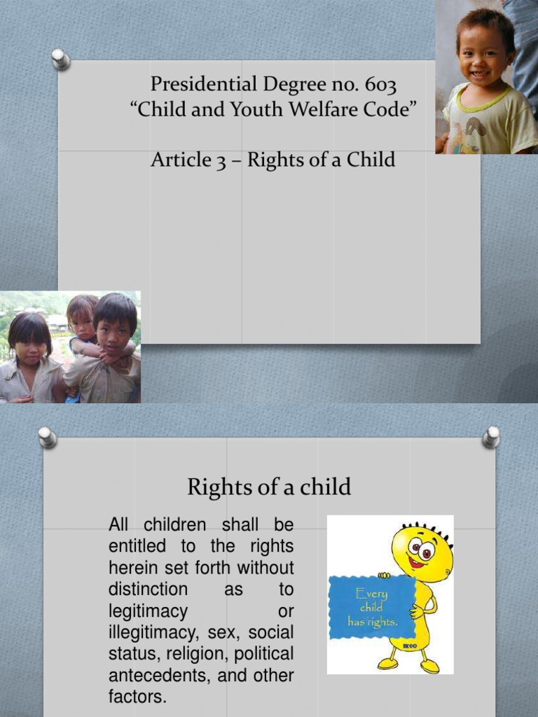 Presidential Degree No. 603 "Child and Youth Welfare Code" Article 3