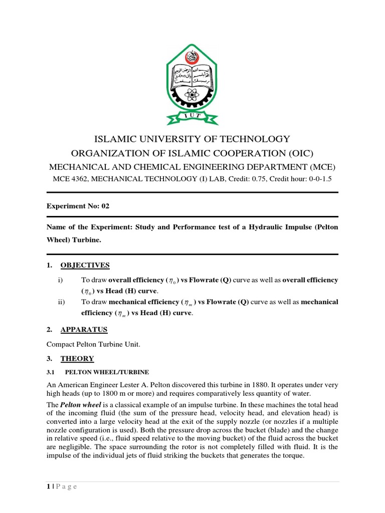 Pelton Wheel Turbine Efficiency Study | PDF | Turbine | Jet Engine