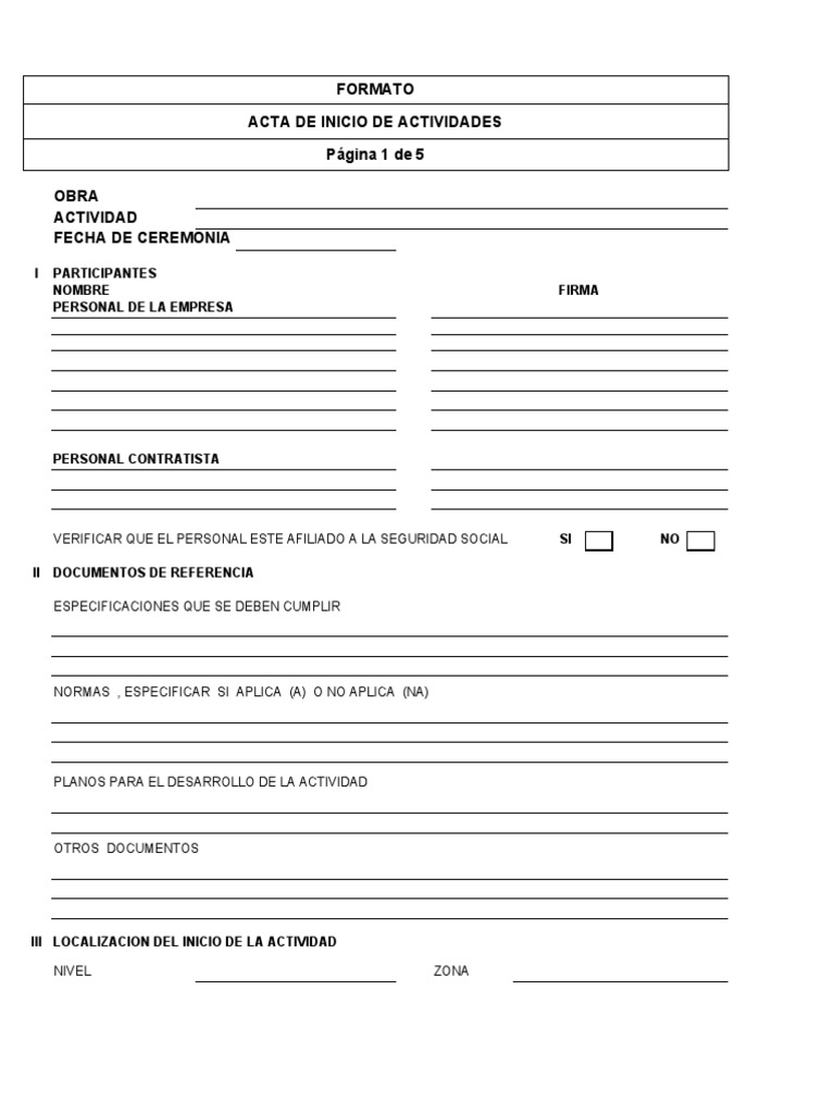 Acta de Inicio de Actividades Obra | PDF | Transporte | Gestión de ...